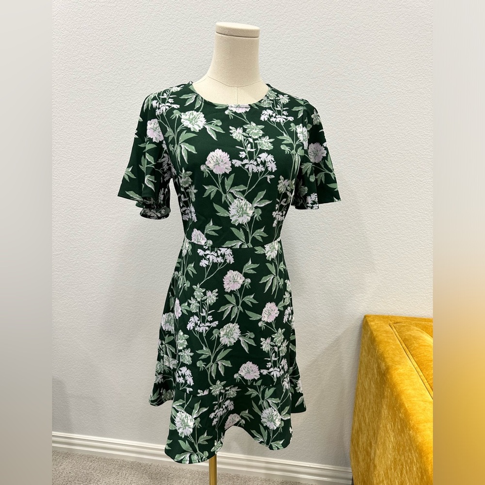 Sugarlips Green and White Floral A-Line Dress